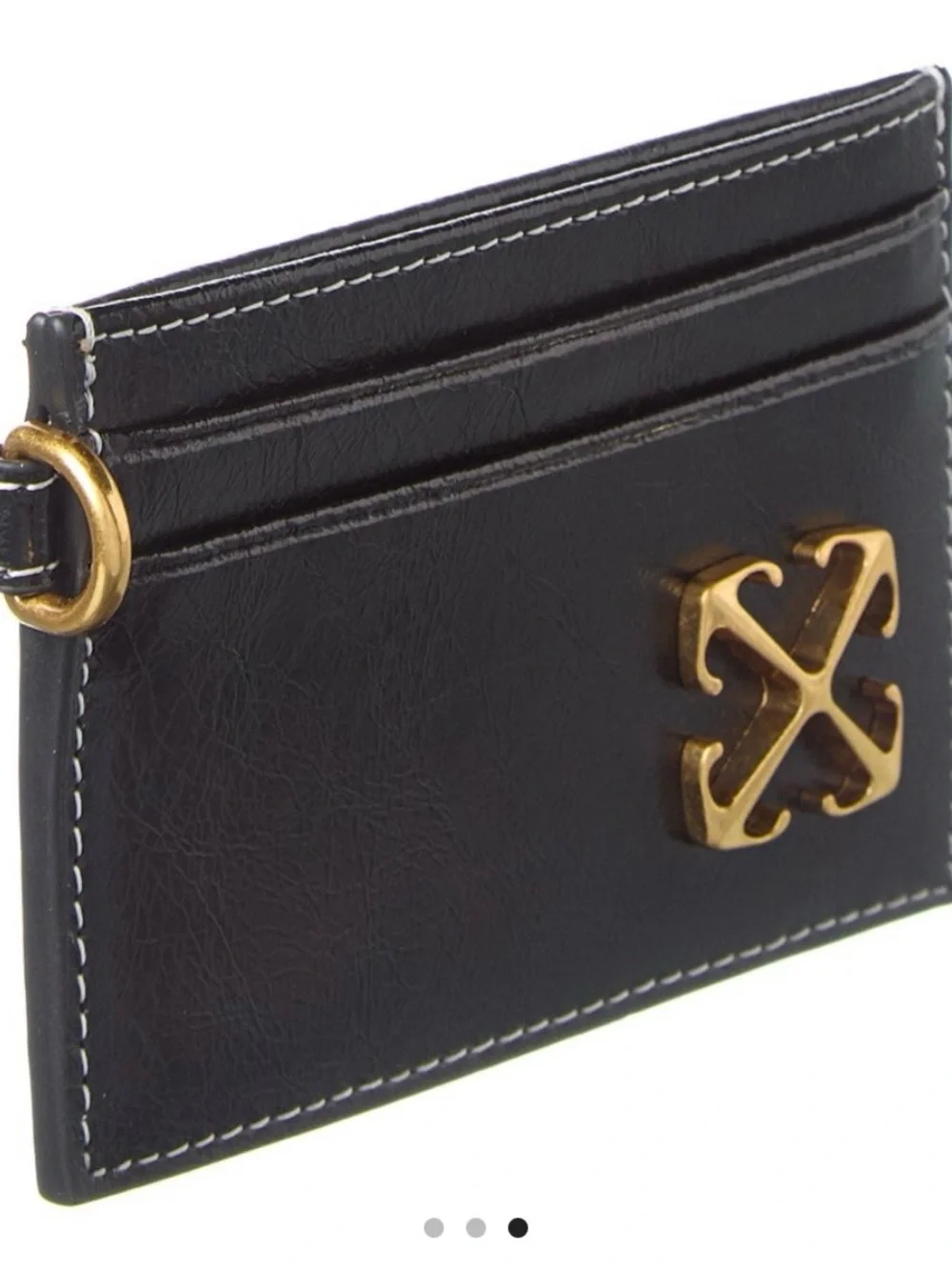 Off-White Black Card Holder with Gold Anchor Accent